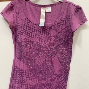 Fresh Brewed Purple Butterfly sequin T-shirt  - Size M
